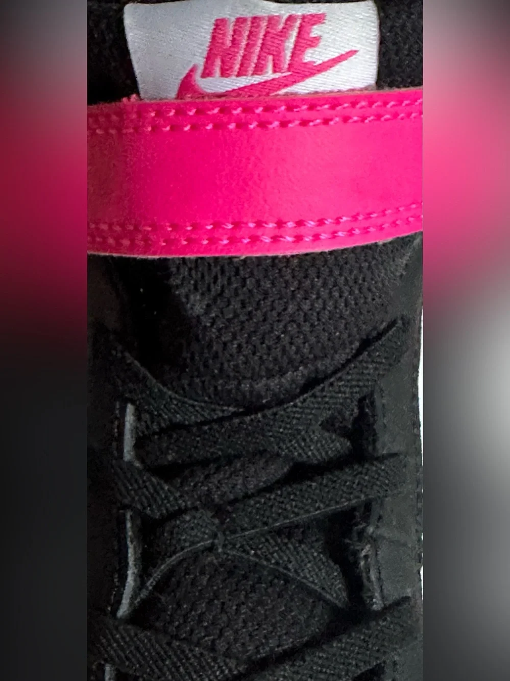 NIKE ALL DAY PLAY kids Mid-Top Sneakers iPink, Black & White Velcro Strap SZ 2Y